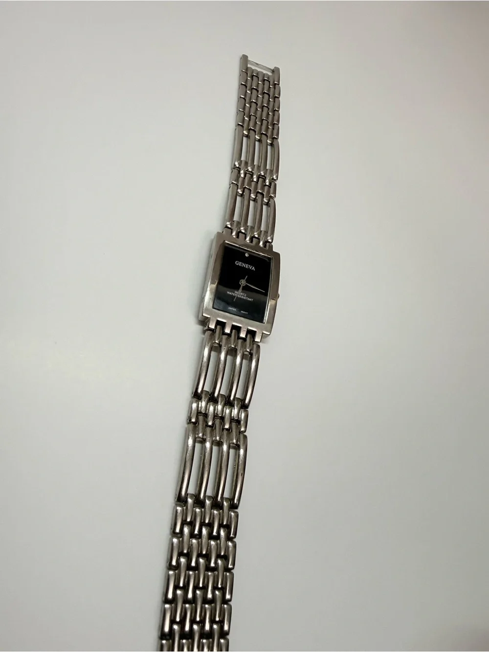 Geneva Men’s Silver Rectangular Quartz Watch Black Dial